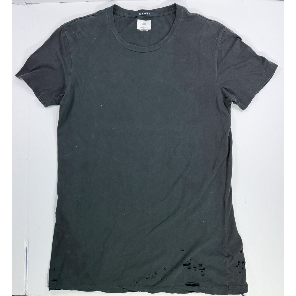KSUBI Distressed Black T-Shirt Medium Raw Hem Grunge Designer Streetwear Tee